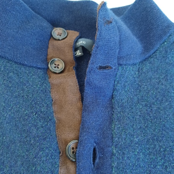 Turtleson Men Blue 100% Extra Fine Merino Wool Mock Neck Button Cardigan Medium - Picture 9 of 10